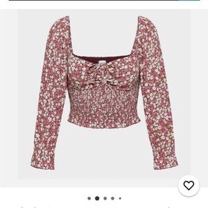 Aritzia Red and White Puff Sleeve Crop Blouse